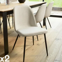 Chaises Capitonnées|Chaises Contemporaines|TIM Chaise contemporaine tissu écru dossier droit (lot de 2)