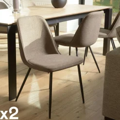 Chaises Capitonnées|Chaises Contemporaines|TIM Chaise contemporaine tissu marron dossier droit (lot de 2)
