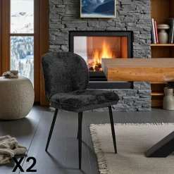 Meubles De Cuisine·Chaises|Chaises Capitonnées|IENA Chaise cosy en tissu noir (lot de 2)