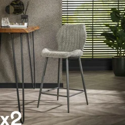 Univers Déco·Design Contemporain|GALWAY Chaise de bar blanche en bouclette avec repose-pieds (lot de 2)