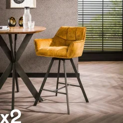 Univers Déco·Design Contemporain|Chaises Bouclettes|Melbourne Chaise de bar confortable en bouclette sable avec fonction pivotante (lot de 2)