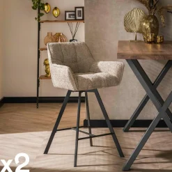 Univers Déco·Design Contemporain|Chaises Bouclettes|Melbourne Chaise de bar confortable en bouclette blanche avec fonction pivotante (lot de 2)