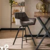 Univers Déco·Design Contemporain|Melbourne Chaise de bar confortable en velours gris avec fonction pivotante (lot de 2)