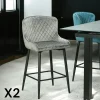 Tabourets De Bar En Velours|ARLINGTON Chaise de bar en velours gris (lot de 2)