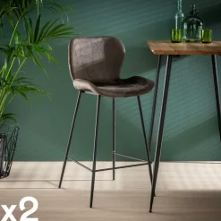 Univers Déco·Design Contemporain|Tabourets De Bar En Velours|Melbourne Chaise de bar en velours anthracite (lot de 2)