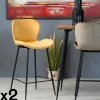 Tabourets De Bar En Velours|Melbourne Chaise de bar en velours jaune style moderne (lot de 2)