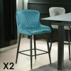 Tabourets De Bar En Velours|ARLINGTON Chaise de bar en velours bleu (lot de 2)