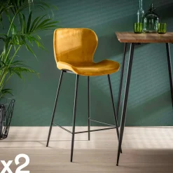 Tabourets De Bar En Velours|Melbourne Chaise de bar en velours vert (lot de 2)