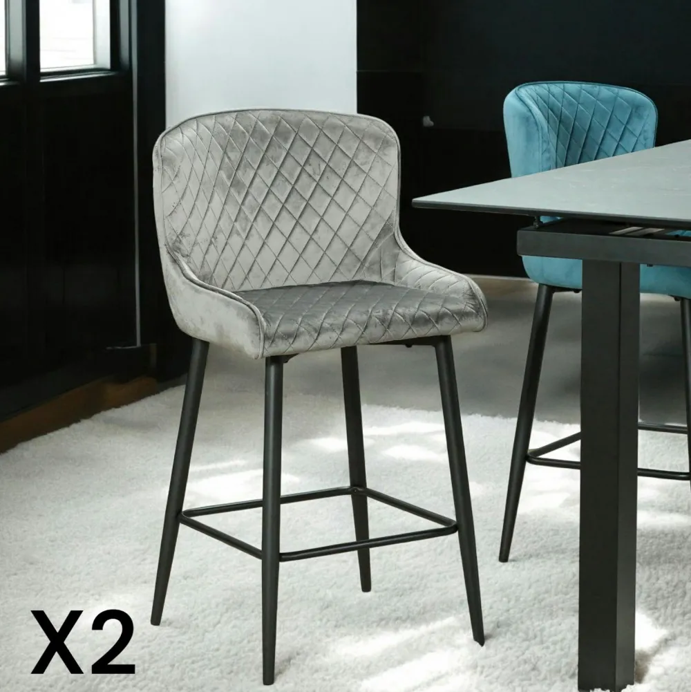 Univers Déco·Design Contemporain|Tabourets De Bar En Velours|Melbourne Chaise de bar en velours sable (lot de 2)