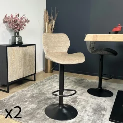 Tabourets De Bar En Velours|PALERME Chaise de bar moderne en velours taupe réglable en hauteur (lot de 2)