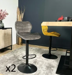 Tabourets De Bar En Velours|PALERME Chaise de bar moderne en velours taupe réglable en hauteur (lot de 2)