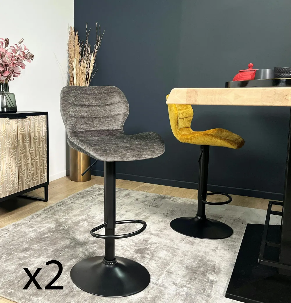 Tabourets De Bar En Velours|PALERME Chaise de bar moderne en velours taupe réglable en hauteur (lot de 2)