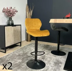 Tabourets De Bar En Velours|PALERME Chaise de bar moderne en velours taupe réglable en hauteur (lot de 2)