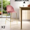 Tabourets De Bar En Velours|MONTREUX Chaise de bar rose en velours à dossier rond (lot de 2)