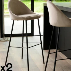 Tabourets De Bar En Velours|TIM Chaise de bar velours beige (lot de 2)