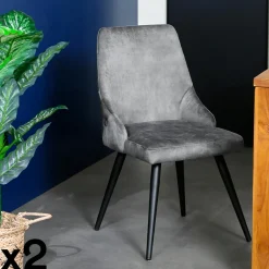 Univers Déco·Classique Chic|Tabourets De Bar En Velours|MALMOE Chaise de bar velours gris (lot de 2)