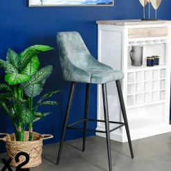 Tabourets De Bar En Velours|MALMOE Chaise de bar velours havane (lot de 2)