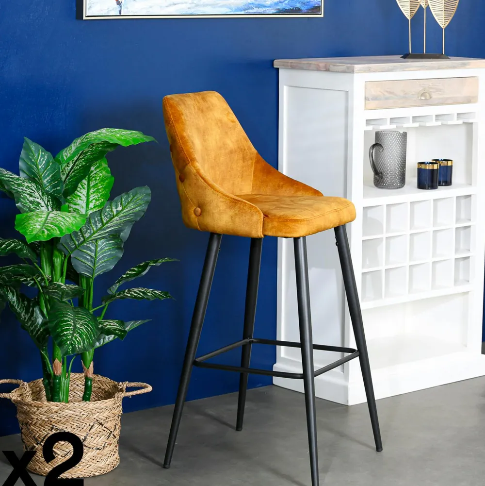 Tabourets De Bar En Velours|MALMOE Chaise de bar velours havane (lot de 2)
