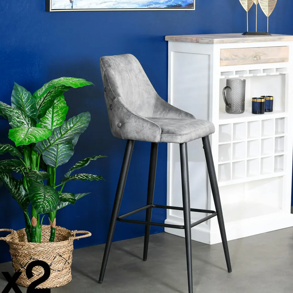 Tabourets De Bar En Velours|MALMOE Chaise de bar velours havane (lot de 2)