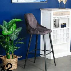 Tabourets De Bar En Velours|MALMOE Chaise de bar velours havane (lot de 2)