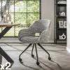Chaises Avec Accoudoirs|Chaises Contemporaines|CREEK Chaise de bureau à roulettes en tissu gris chiné (lot de 2)