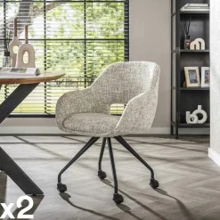 Chaises Avec Accoudoirs|Chaises Contemporaines|CREEK Chaise de bureau à roulettes en tissu gris chiné (lot de 2)
