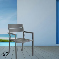 Chaises De Jardin|Meubles En Aluminium Brafab|STOCKHOLM Chaise de jardin avec accoudoirs en aluminium gris ardoise (lot de 2)