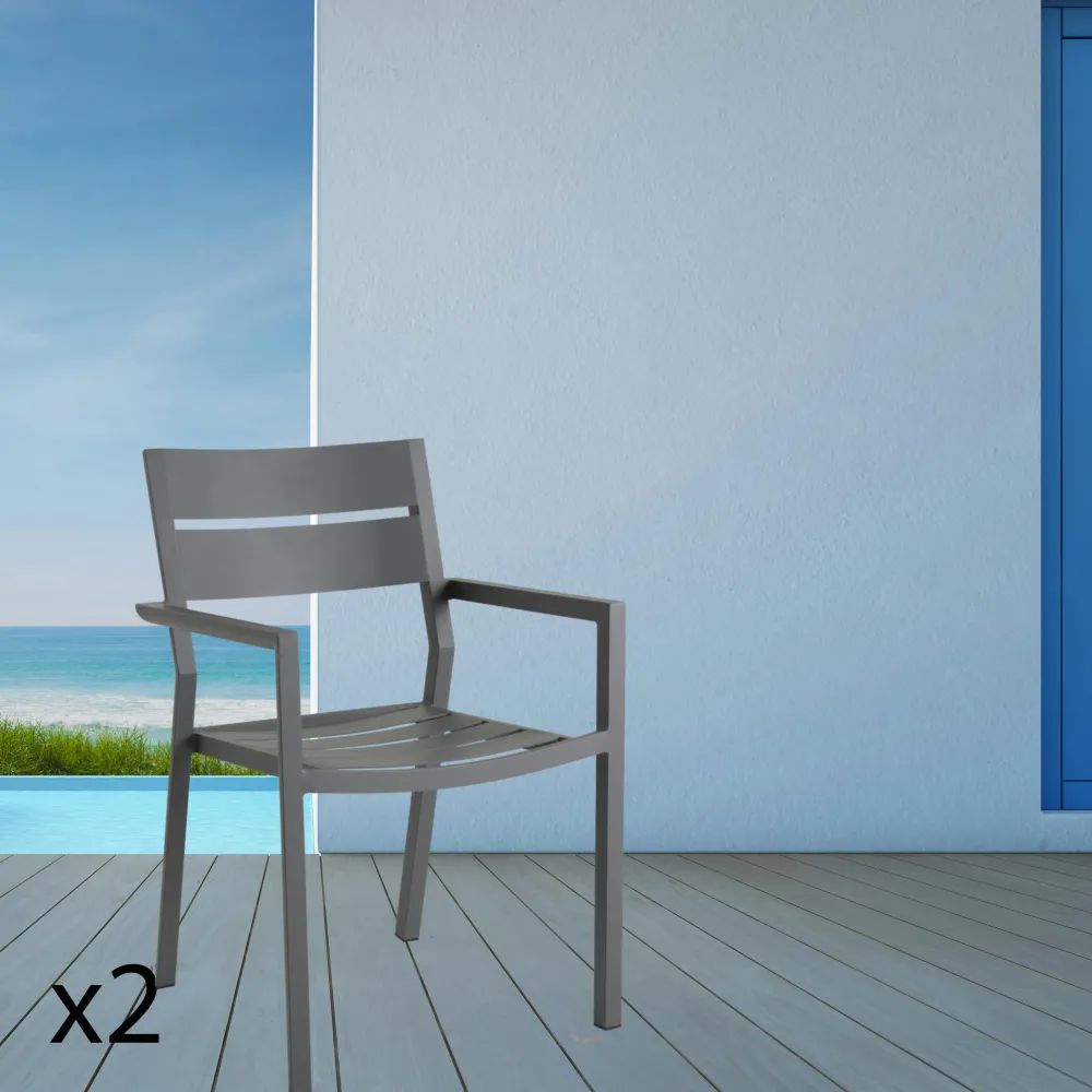 Chaises De Jardin|Meubles En Aluminium Brafab|STOCKHOLM Chaise de jardin avec accoudoirs en aluminium gris ardoise (lot de 2)