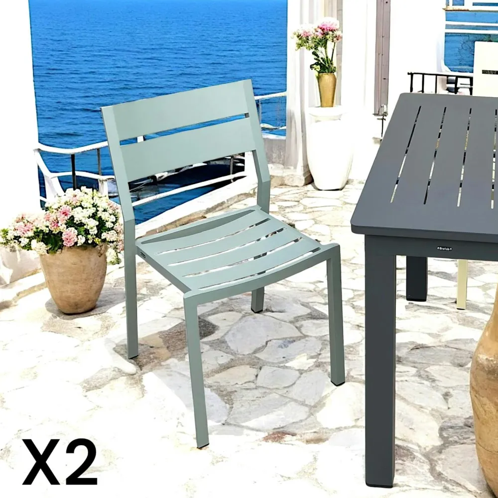 Chaises De Jardin|Meubles En Aluminium Brafab|STOCKHOLM Chaise de jardin avec accoudoirs en aluminium gris ardoise (lot de 2)