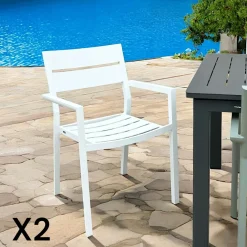 Chaises De Jardin|Meubles En Aluminium Brafab|STOCKHOLM Chaise de jardin avec accoudoirs en aluminium blanc (lot de 2)