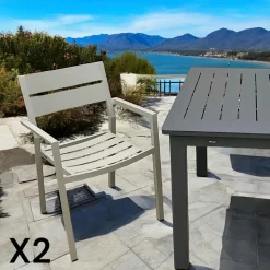 Chaises De Jardin|Meubles En Aluminium Brafab|STOCKHOLM Chaise de jardin avec accoudoirs en aluminium blanc (lot de 2)