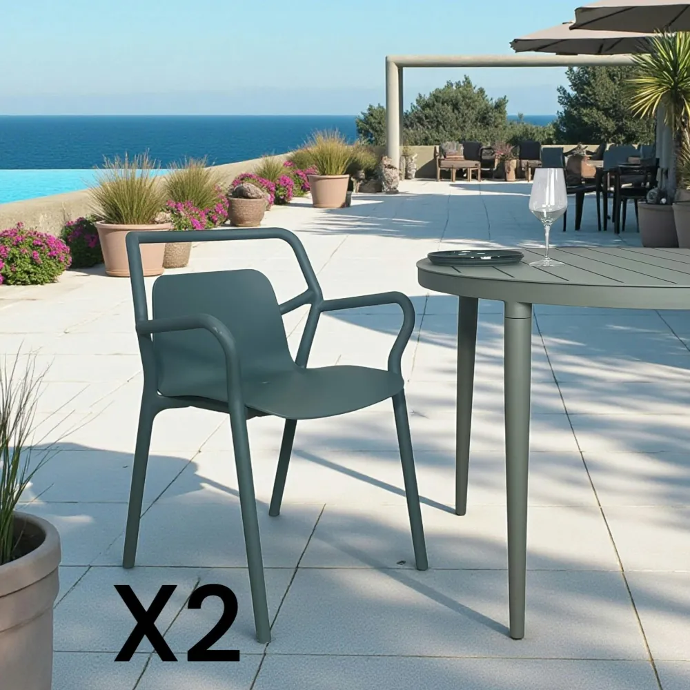 Chaises De Jardin|PINETO Chaise de jardin design bleue, empilable (lot de 2)