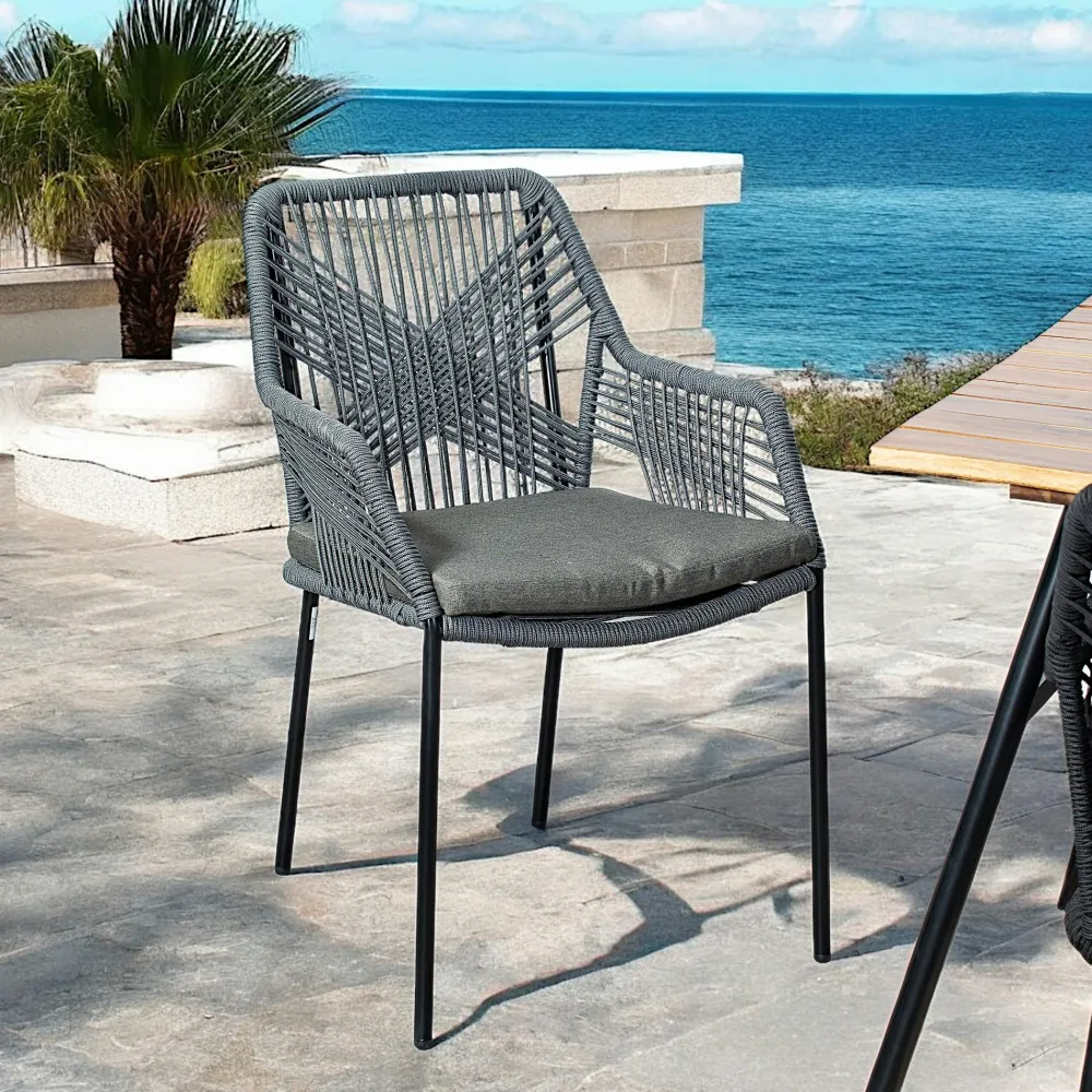 Chaises De Jardin|GRENADE Chaise de jardin en corde tressée grise