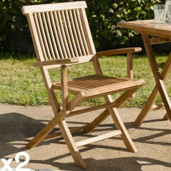 Chaises De Jardin|SUMMER Chaise de jardin en teck pliante (lot de 2)