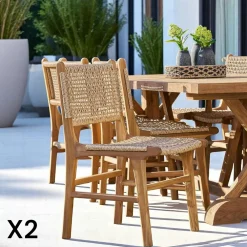 Chaises De Jardin|MENDOZA Chaise de jardin en teck et résine tressée (lot de 2)