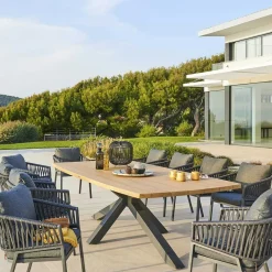 Chaises De Jardin|GRENADE Chaise de jardin noire en corde tressée et pieds bois FSC® (lot de 2)