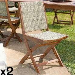 Chaises De Jardin|BAHIA Chaise de jardin pliante bois d'acacia rotin synthétique (lot de 2)
