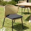 Chaises De Jardin|GIJON Chaise de jardin rotin synthétique couleur naturelle avec coussin noir (lot de 2)