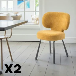 Chaises Contemporaines|Meubles De Cuisine·Chaises|LIGURIE Chaise de salle à manger bleue, assise ronde (lot de 2)