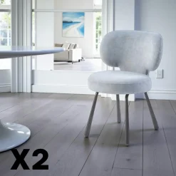 Chaises Contemporaines|Meubles De Cuisine·Chaises|LIGURIE Chaise de salle à manger bleue, assise ronde (lot de 2)