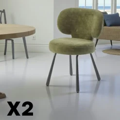 Chaises Contemporaines|Meubles De Cuisine·Chaises|LIGURIE Chaise de salle à manger bleue, assise ronde (lot de 2)