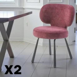 Chaises Contemporaines|Meubles De Cuisine·Chaises|LIGURIE Chaise de salle à manger bleue, assise ronde (lot de 2)