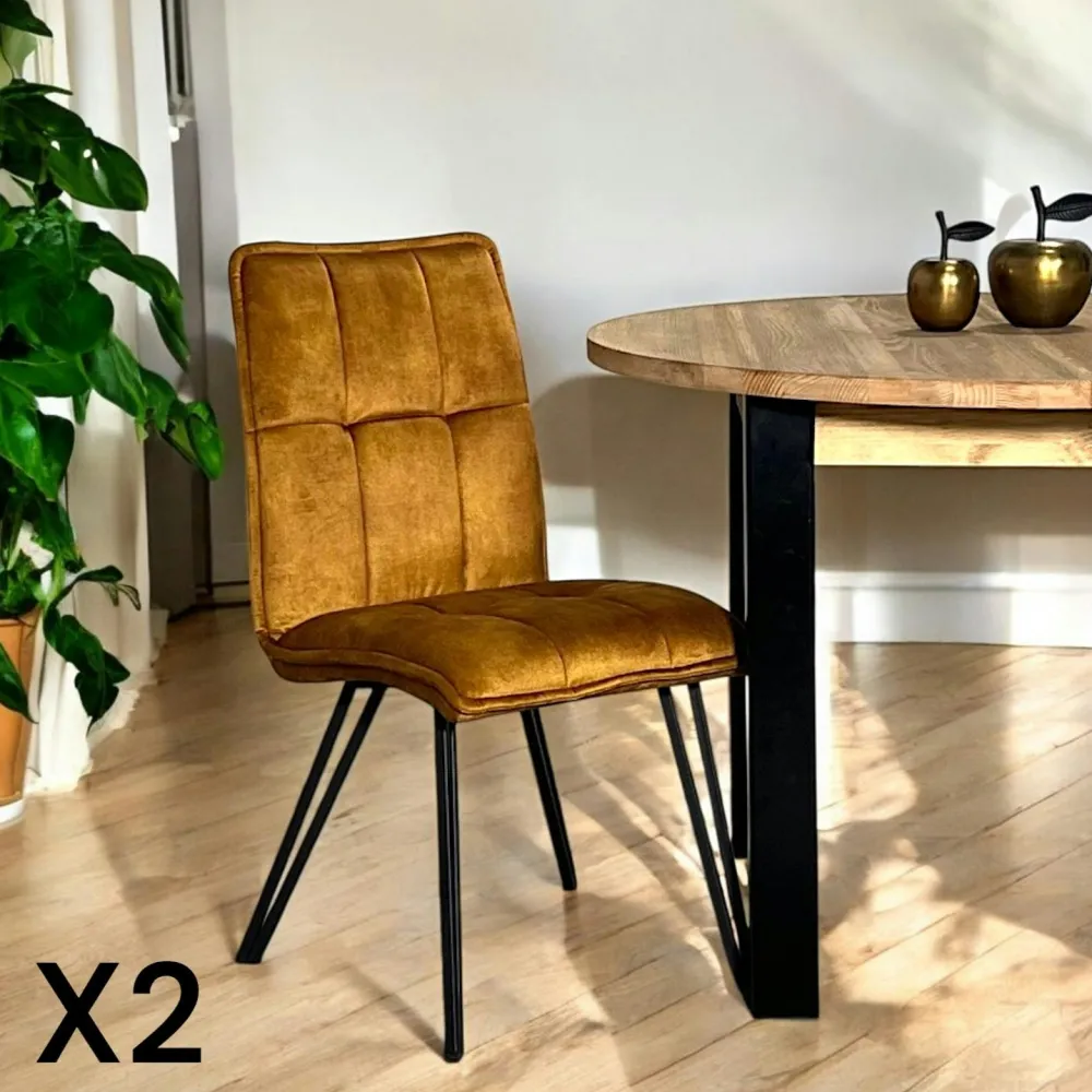 Chaises Velours|Chaises Contemporaines|MALMOE Chaise de salle à manger bleu pétrole avec pieds épingle (lot de 2)