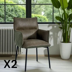 Meubles De Cuisine·Chaises|Chaises Industrielles|KERALA Chaise de salle à manger bi-matière verte (lot de 2)