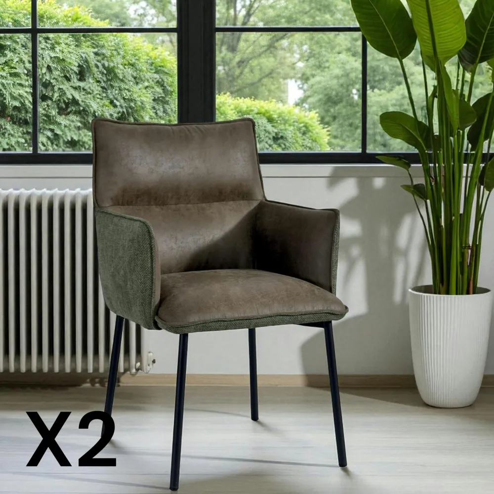 Meubles De Cuisine·Chaises|Chaises Industrielles|KERALA Chaise de salle à manger bi-matière verte (lot de 2)