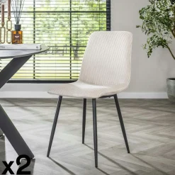 Chaises Contemporaines|Meubles De Cuisine·Chaises|TAJ Chaise de salle à manger beige sable en tissu côtelé (lot de 2)