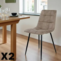 Chaises Contemporaines|Meubles De Cuisine·Chaises|TARAZ Chaise de salle à manger marron motif damier (lot de 2)