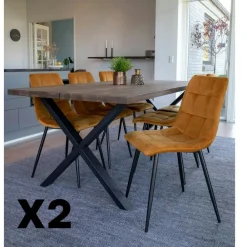 Meubles De Cuisine·Chaises|Chaises Velours|TARAZ Chaise de salle à manger moutarde motif damier (lot de 2)