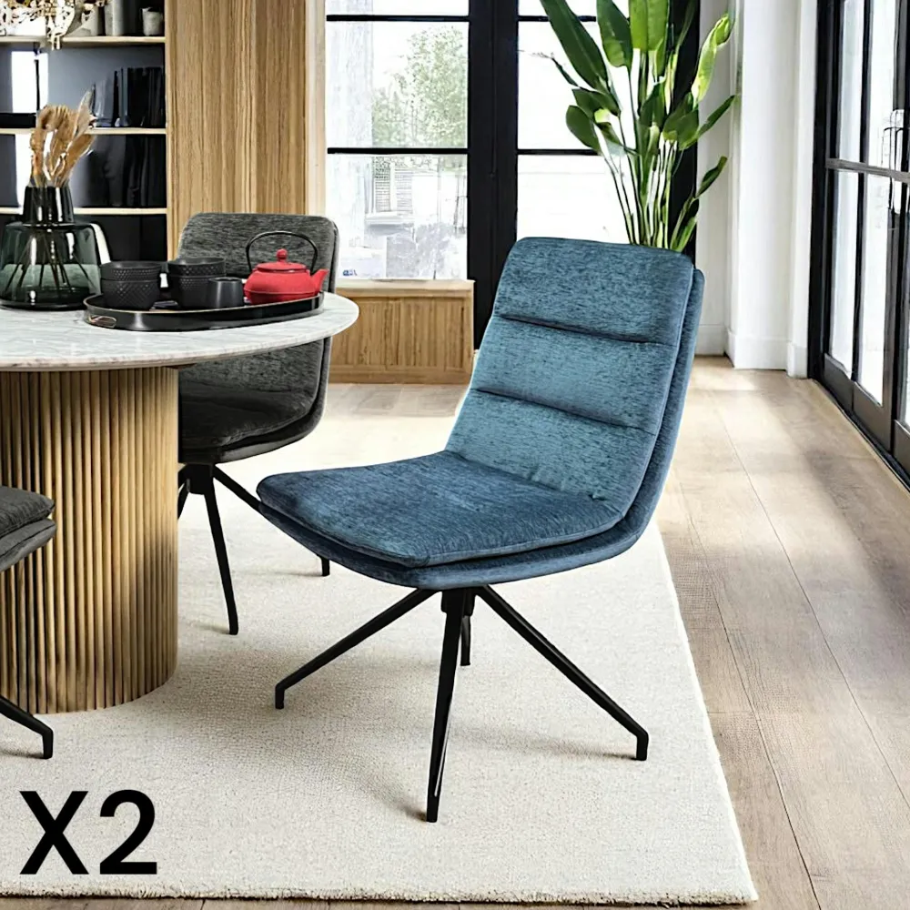 Meubles De Cuisine·Chaises|Chaises Velours|PALERME Chaise de salle à manger pivotante en velours bleu (lot de 2)