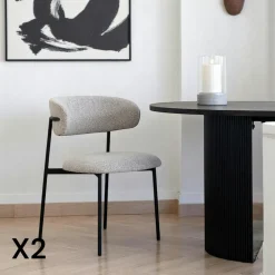 Meubles De Cuisine·Chaises|MONTREUX Chaise de salle à manger sable en bouclette avec dossier arrondi (lot de 2)